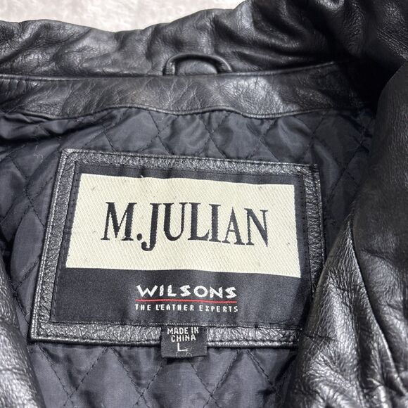Wilsons M. Julian Vintage Black Leather Button Up Mid-Length Coat Men Large - Picture 5 of 10